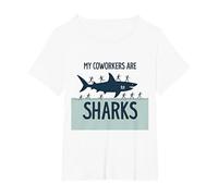 My Coworkers are Sharks Funny Office Humor T-Shirt, Women's Plus, White, 6X