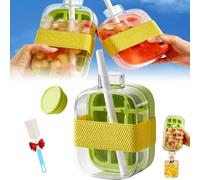 My Crush Cup Ice, (17/28 Oz) 2-in-1 Cool Summer Ice Bottle Cup with Straw, Zero Touch Press Ice Cube Mold Bottle, Portable Ice Cube Tray Cup for Home, Office, Outdoor Picnics (Green,500ml/17oz)