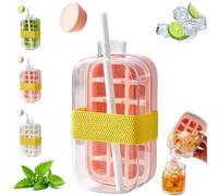 My Crush Cup Ice, 2-in-1 Cool Summer Ice Bottle Cup, Easy Press to Release Touch Free Ice Cube Trays with Lid, Straws and Tiesfor Freezer Making Bottle (Pink, 800ml)