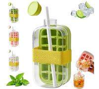 My Crush Cup Ice, 2-in-1 Cool Summer Ice Bottle Cup, Easy Press to Release Touch Free Ice Cube Trays with Lid, Straws and Tiesfor Freezer Making Bottle (Green, 800ml)