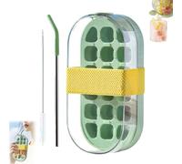My Crush Cup Ice, 2 in 1 Press-to-Release Ice Tray, No Touch Portable Ice Cube Making Bottle with Straw for Drinking Juice at Home, Outdoors, and in The Office (Green)
