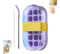 My Crush Cup Ice, 2 in 1 Press-to-Release Ice Tray, No Touch Portable Ice Cube Making Bottle with Straw for Drinking Juice at Home, Outdoors, and in The Office (Purple)