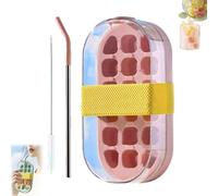 My Crush Cup Ice, 2 in 1 Press-to-Release Ice Tray, No Touch Portable Ice Cube Making Bottle with Straw for Drinking Juice at Home, Outdoors, and in The Office (Pink)