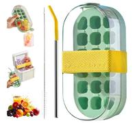 My Crush Cup Ice, 2 in 1 Touch-Free Ice Cube Bottle with Straw, Ice Compartment Water Bottles, Portable Cube Tray Water Bottle for Coffee, Juice, and Beverages, One-Touch IceRelease (Green)
