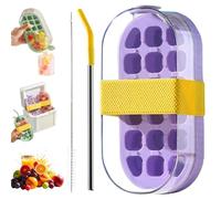 My Crush Cup Ice, 2 in 1 Touch-Free Ice Cube Bottle with Straw, Ice Compartment Water Bottles, Portable Cube Tray Water Bottle for Coffee, Juice, and Beverages, One-Touch IceRelease (Purple)