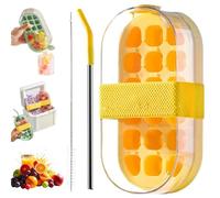 My Crush Cup Ice, 2 in 1 Touch-Free Ice Cube Bottle with Straw, Ice Compartment Water Bottles, Portable Cube Tray Water Bottle for Coffee, Juice, and Beverages, One-Touch IceRelease (Yellow)
