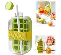 My Crush Cup Ice - 2 in 1 Touch-Free Ice Cube Tray Water Bottle with Lid and Bin, Ice Cube Making Bottle for Freezer, Portable Ice Maker for Home, Office, Travel, Gym & Outdoor (Green-800ML)