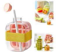 My Crush Cup Ice - 2 in 1 Touch-Free Ice Cube Tray Water Bottle with Lid and Bin, Ice Cube Making Bottle for Freezer, Portable Ice Maker for Home, Office, Travel, Gym & Outdoor (Pink-500ML)
