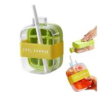 My Crush Cup Ice, Cool Summer Ice Bottle Cup,2 in 1 Touch-Free Ice Cube Tray Water Bottle,Ice Cube Bottles with Straw,One-Touch Ice Release,Ice Cube Making Bottles for Coffee,Juice (Green, 500ml)