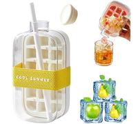 My Crush Cup Ice Cube Bottle, 800ml Ice Bottle Cup Ice Crush Cup with Straw, 2 in 1 Ice Cube Tray with Lid, Release & No Touching, Coffee, Juice, and Beverages (White, 800ML)