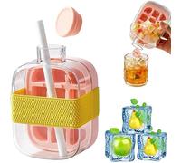 My Crush Cup Ice Cube Bottle, 800ml Ice Bottle Cup Ice Crush Cup with Straw, 2 in 1 Ice Cube Tray with Lid, Release & No Touching, Coffee, Juice, and Beverages (Pink, 500ML)
