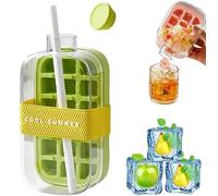 My Crush Cup Ice Cube Bottle, 800ml Ice Bottle Cup Ice Crush Cup with Straw, 2 in 1 Ice Cube Tray with Lid, Release & No Touching, Coffee, Juice, and Beverages (Green, 800ML)