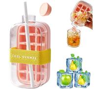 My Crush Cup Ice Cube Bottle, 800ml Ice Bottle Cup Ice Crush Cup with Straw, 2 in 1 Ice Cube Tray with Lid, Release & No Touching, Coffee, Juice, and Beverages (Pink, 800ML)