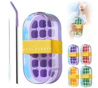 My Crush Cup Ice, Easy Ice Press to Release, 2-In-1 Cool Summer Ice Bottle Cup with Straw and Brush, Ice Cube Mold Water Bottle, Touch Free Ice Cube Trays with Lid for Freezer Making Bottle