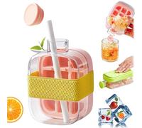 My Crush Cup Ice Making Cup, Ice Cube Bottle with Straw, Cool Summer Ice Bottle Cup, Water Bottle Ice Cube Tray, Release & No Touching for Coffee, Juice and Beverages (Pink,500ml)