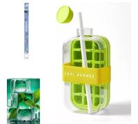 My Crush Cup Ice Tray, Ice Cube Bottle with Straw, 2 in 1 Water Bottle Ice Cube Tray with Lid and Bin, One-Touch Ice Release No Touching (Green, 800 ml)
