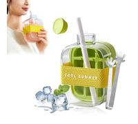 My Crush Cup, My Crush Cup Ice, 500/800ml 2 in 1 Touch-Free Ice Cube Tray Water Bottle with Lid and Bin - Easy Press to Release, Suitable for Coffee, Juice, and Beverages (Green-500ML)
