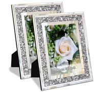 MY Crush Diamond Mirror Photo Frame In Bling Sparkle Crystal Silver Glass Finish, For Picture Size 5x7 inch, Pack of 2 Piece, table top Stand frame & Wall Frame.