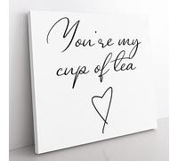 My Cup of Tea Modern Typography Quote Canvas Wall Art Print Ready to Hang, Framed Picture for Living Room Bedroom Home Office Décor, 35x35 cm (14x14 Inch)