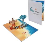 My Dad My Hero Beach Scene 3D Pop Up Greeting Card - Father's Day Birthday Thank You
