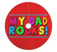 My Dad Rocks Funny Christmas Tree Skirt Red 36 Inches Xmas Tree Mat Funny Decor for Family Christmas Holiday