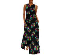 My Dad Rocks Women's Casual Sleeveless Dress V-Neck Maxi Sundress with Pockets L