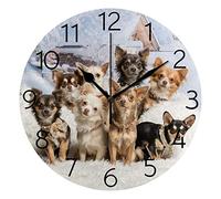 My Daily Cute Chihuahuas Dog Wall Clock 9.8 Inch Silent Non Ticking Battery Operated Decorative Round Wall Clocks for Kitchen Bedroom Living Room