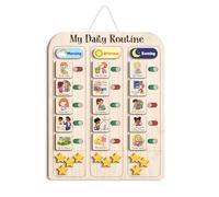 My Daily Routine Chart for Kids 11x14 Inch - Wooden Chore Chart with Morning Afternoon Evening Sections, Visual Schedule Board with Sliding Trackers & Star Reward System for Toddlers