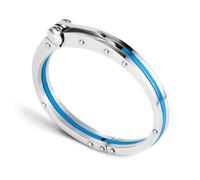 My Daily Styles Men s Stainless Steel Handcuff Bracelet Two-Tone Or Solid Color, Durable Cable Link, Adjustable Fit 8"-9" Wrist, Modern Fashion Jewelry for Men (Steel-Blue)