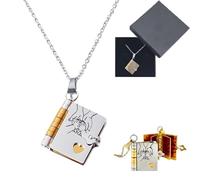 My Daughter Book Necklace, My Incredible Daughter Book Necklace with 6 Pages of Engraved Information, Openable Multi Layer Books Jewelry Adjustable Necklaces (Silver)