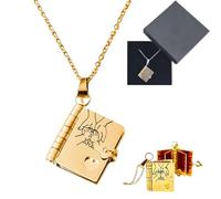 My Daughter Book Necklace, My Incredible Daughter Book Necklace with 6 Pages of Engraved Information, Openable Multi Layer Books Jewelry Adjustable Necklaces (Gold)