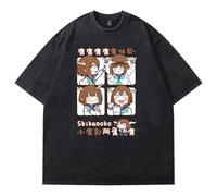 My Deer Friend Nokotan Noko Shikanoko Washed T-Shirt Crewneck Short Sleeve Cotton Tee Men Women Streetwear Tops (Black,M)