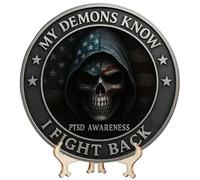 My Demons Know I Fight Back Coin, Courage Support for Motivation and Recognition, Collectible Keepsake with Engraved Design, for Veterans Educational Demonstrations Bookshelf