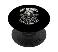 My Demons Know I Fight Back Skull PTSD Awareness PopSockets Adhesive PopGrip