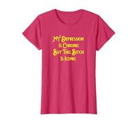 My Depression is Chronic But This Bitch is Iconic Funny T-Shirt, Women, Red Heather, Medium