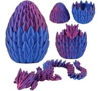 My Diemlife 3D Printed Dragon Egg with 13" Rainbow Toothless Baby Dragon Inside, Dragon Toys Articulated Crystal Glow in Dark Fidget Toy for Birthday Gift, Flexible Desk Figure Decor (Blue)