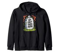 My Diet Died Here Funny Grave Skull Snack Lover Cheat Day Zip Hoodie