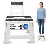 My DIY PROFESSIONAL PRODUCTS Folding Step Stool 9 Inch Lightweight Heavy Duty Stool With Easy Carry Handle 150Kg Weight Capacity Portable Footstool White