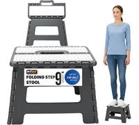 My DIY PROFESSIONAL PRODUCTS Folding Step Stool 9 Inch Lightweight Heavy Duty Stool With Easy Carry Handle 150Kg Weight Capacity Portable Footstool Grey