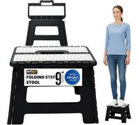 My DIY PROFESSIONAL PRODUCTS Folding Step Stool 9 Inch Lightweight Heavy Duty Stool With Easy Carry Handle 150Kg Weight Capacity Portable Footstool Black