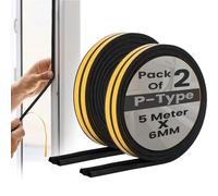 My DIY Window Seal Strip 5 M×6mm x 9mm - 2 Pack P-Type Splits into 2 Strips Self-Adhesive Draught Excluder for Windows & Doors - Weather, Moth & Water-Resistant Sound-Proof Insulation Seal Strip