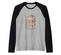 My DNA? Mostly Coffee And Chaos Books Nerd Life Raglan Baseball Tee