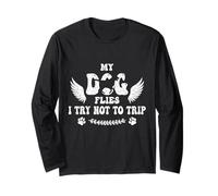 My Dog Flies I Try Not to Trip Dog Agility Retro Groovy Dog Long Sleeve T-Shirt