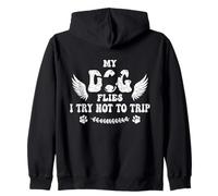 My Dog Flies I Try Not To Trip Dog Agility Retro Groovy Dog Zip Hoodie