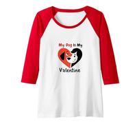 My Dog is My Valentine Heart Pet Love Raglan Baseball Tee, Women, Red/White, L