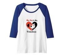 My Dog is My Valentine Heart Pet Love Raglan Baseball Tee, Women, Royal Blue/White, XXL