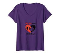 My Dog is My Valentine Heart Pet Love V-Neck T-Shirt, Women, Purple, XXL