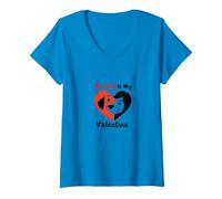 My Dog is My Valentine Heart Pet Love V-Neck T-Shirt, Women, Sapphire, M