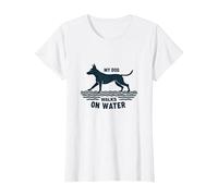 My Dog Walks on Water: Quirky Pet Lover T-Shirt, Women, White, L