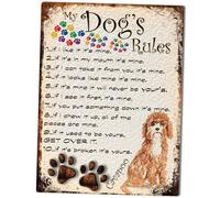 MY DOG'S RULES RETRO STYLE METAL TIN FRIDGE MAGNET CAVAPOO THEME 4" x 3" (100mm x 75mm) (42DRF)